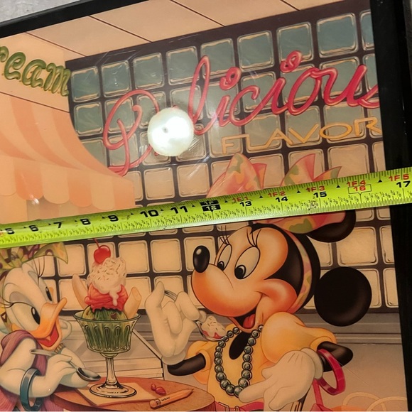 Vtg 80s Disney Minnie Mouse & Daisy Duck Ice Cream Diner laminated Framed Large - Picture 6 of 9